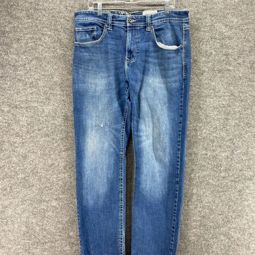 TK Alex Jeans Men 36*34 Blue Denim Medium Wash Mid Rise Slim Boot Pockets Solid